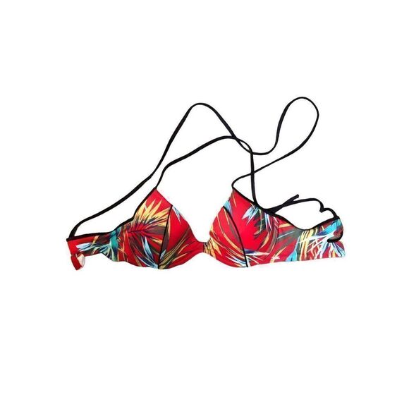 Victoria’s Secret Pink Bikini Top Red Tropical Floral Padded Medium - Picture 3 of 6
